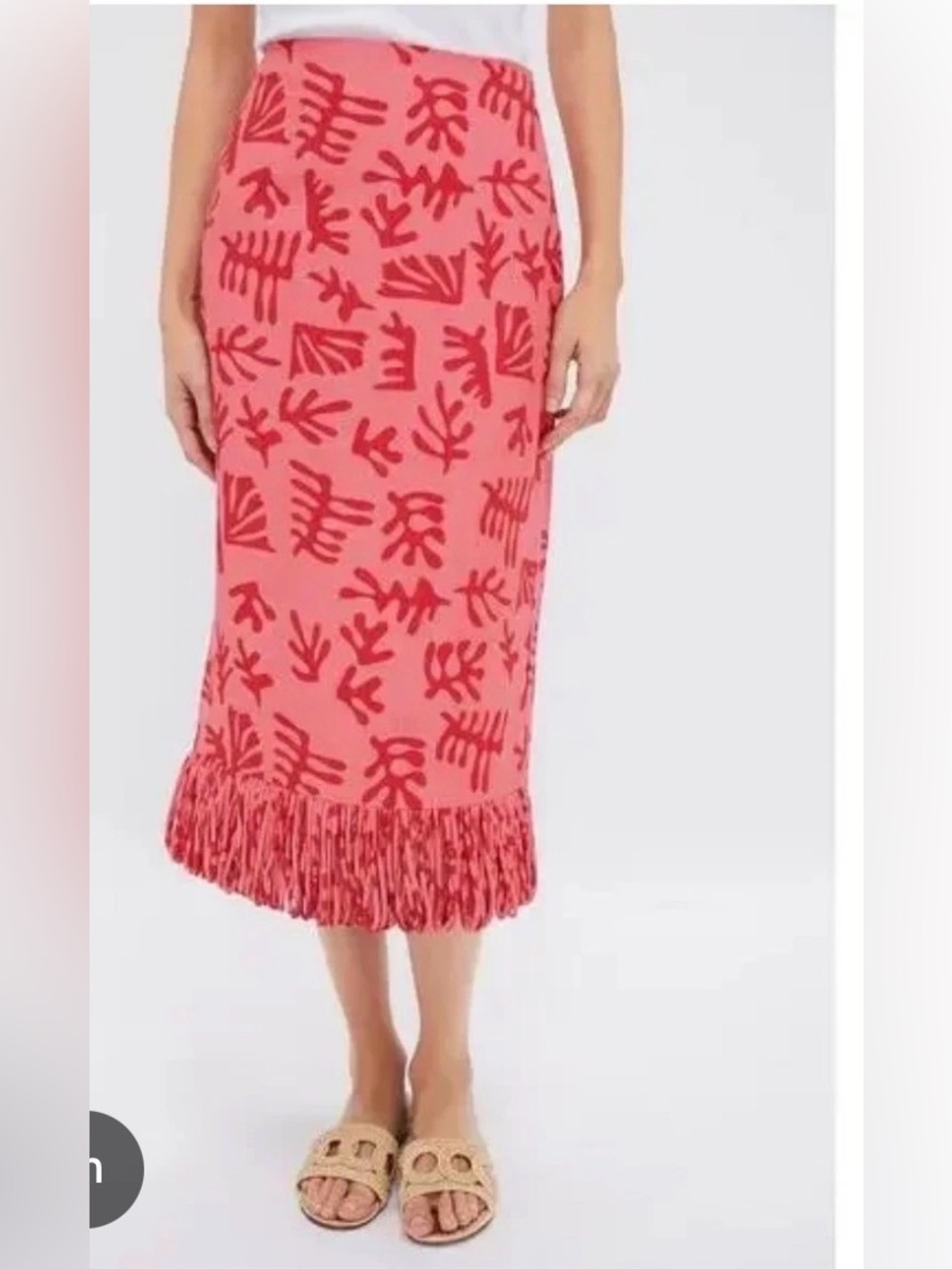 Tuckernuck Women’s Coral Print Fringe Midi Skirt Small - Picture 2 of 3